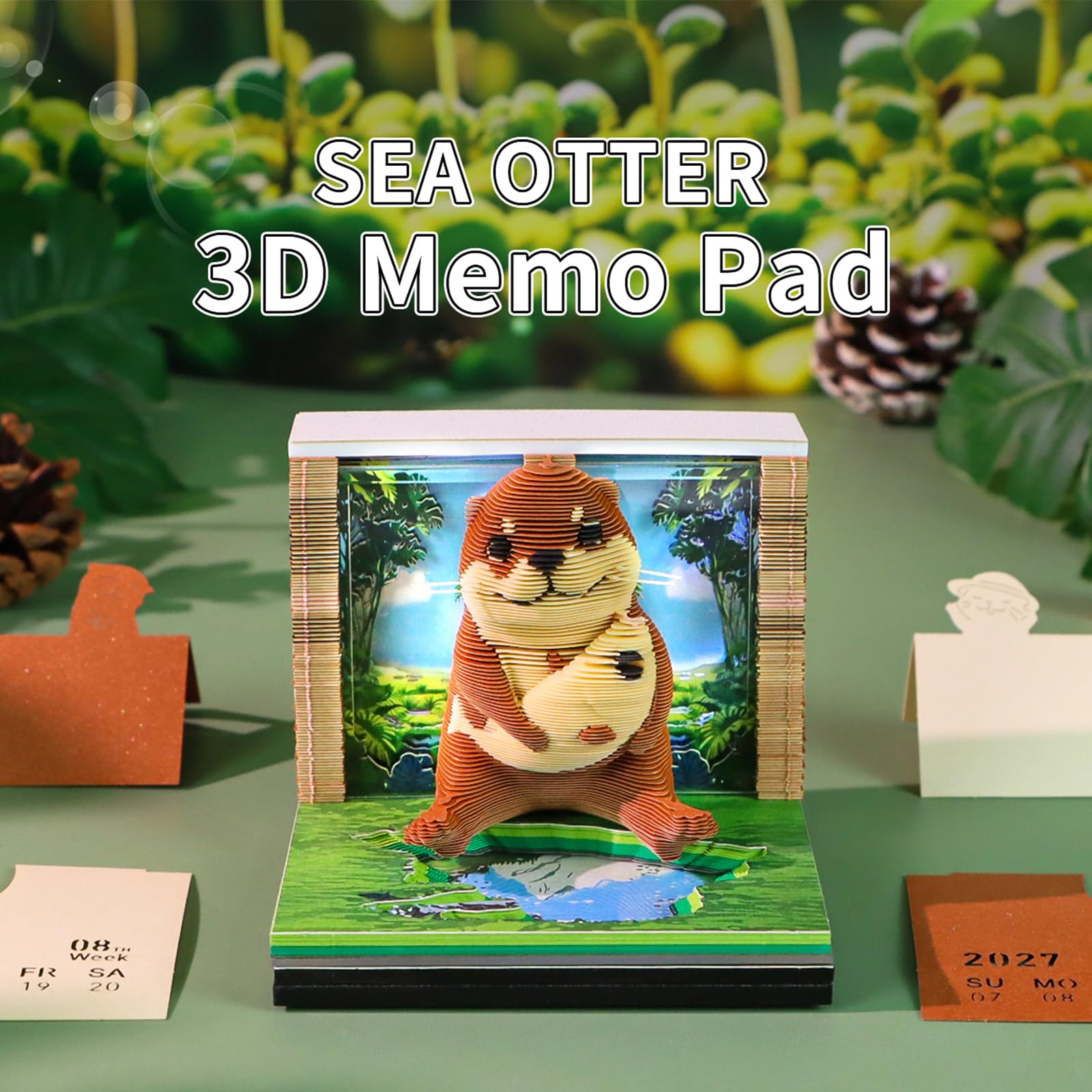 3D-Zeitmess-Kalender, 2026 Schreibtischkalender mit LED-Licht, 3D-Baum-Notizblock, kreativer Schreibtischkalender, Weihnachtsgeschenk für Kollegen, Freund, Desktop-Dekoration