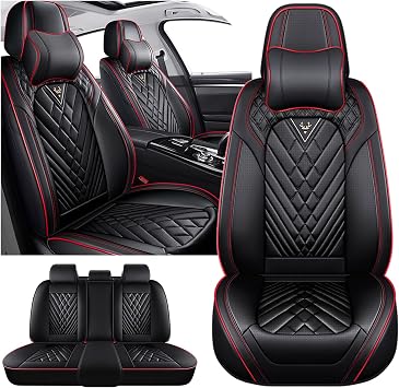 Car Seat Covers for Mazda 2000-2026, Waterproof Nappa Leather Car Seat Protector, Comfortable and Anti-Slip Car Seat Cover&Accessories5 Seats with Headrests/Black Red