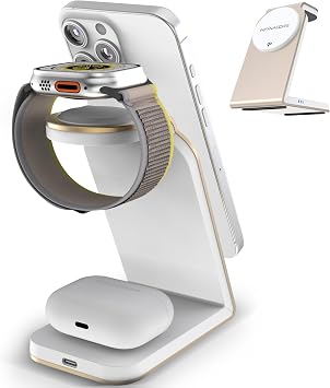 InfinaCore 3-in-1 Wireless Charging Station for Apple Devices - iPhone 16/15/14/13/12 Pro/Max/Plus, AirPods, Apple Watch - Qi2 Certified, Minimalist Style - Gold Luxe