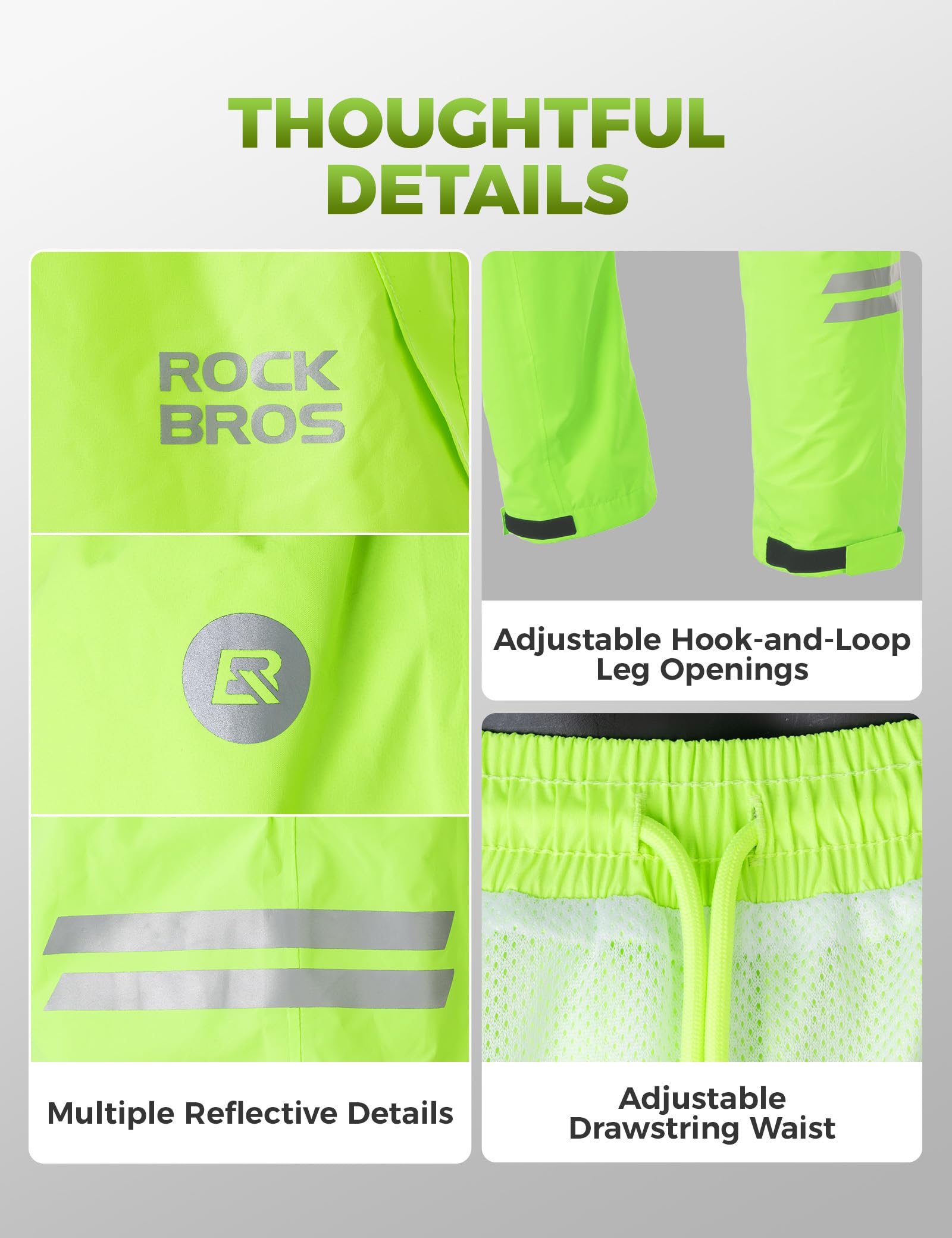 ROCKBROS Pantaloni Impermeabili da Ciclismo Uomo, Pantaloni Antipioggia per Bicicletta Sovrapantaloni Antivento e Traspirante, Abbigliamento Riflettente Sportivo per Escursionismo MTB Bici Running