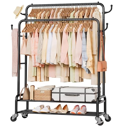 Homde Heavy Duty Clothes Rack: 265lb Rolling Double Rod Garment