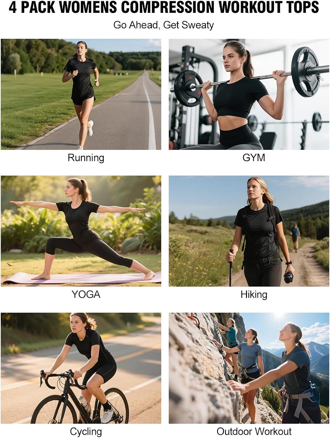 4 Pack Women's Long Sleeve Compression Shirts, Dry Fit Workout Athletic Sun Protection Cooling Tops for Yoga Running Gym - Image 6