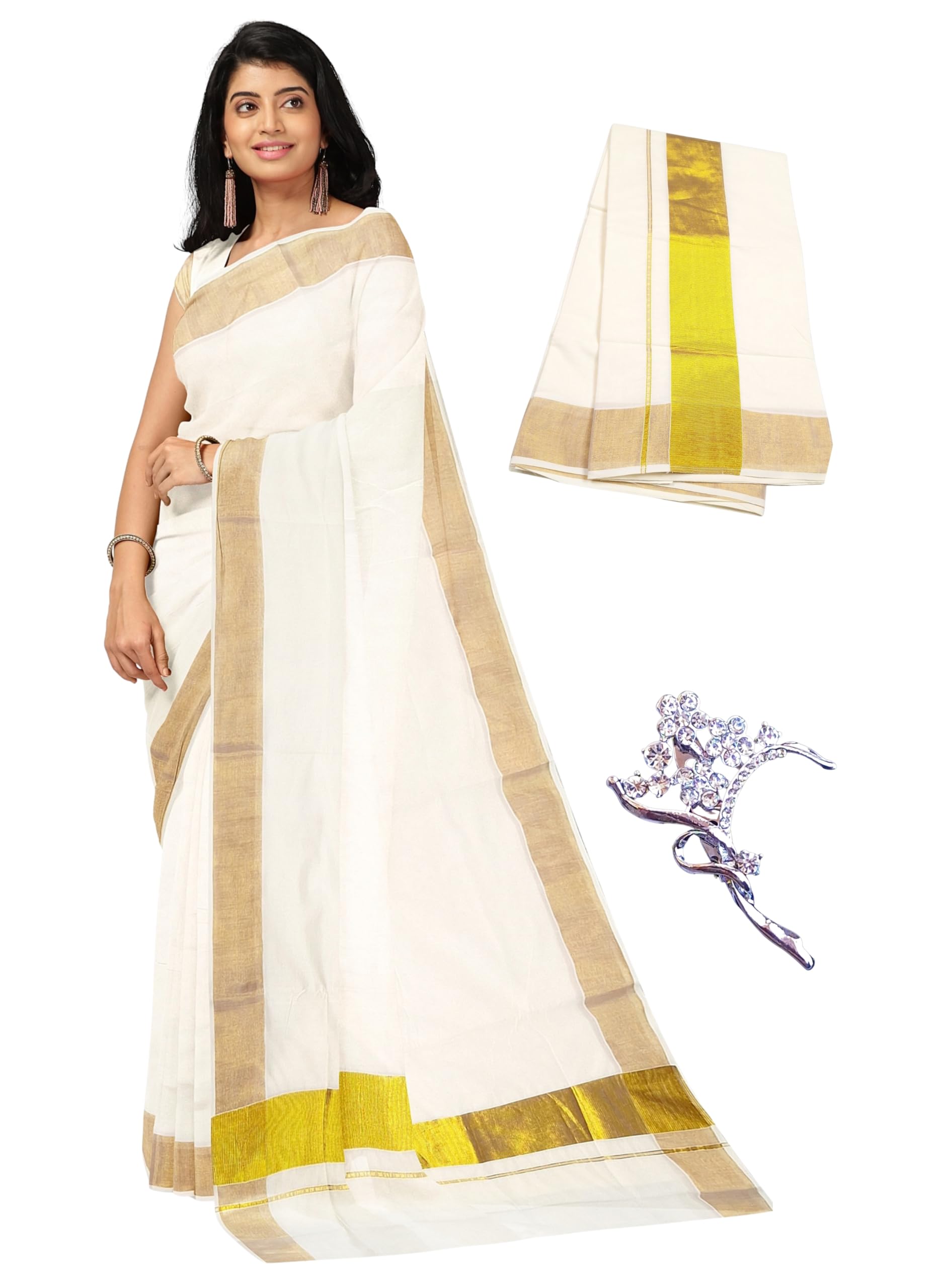 nandavanam Women's Kerala Cotton Saree | Kasavu Saree With Designer Pallu | Onam Cotton Kasavu Sarees- with Blouse-picture-46