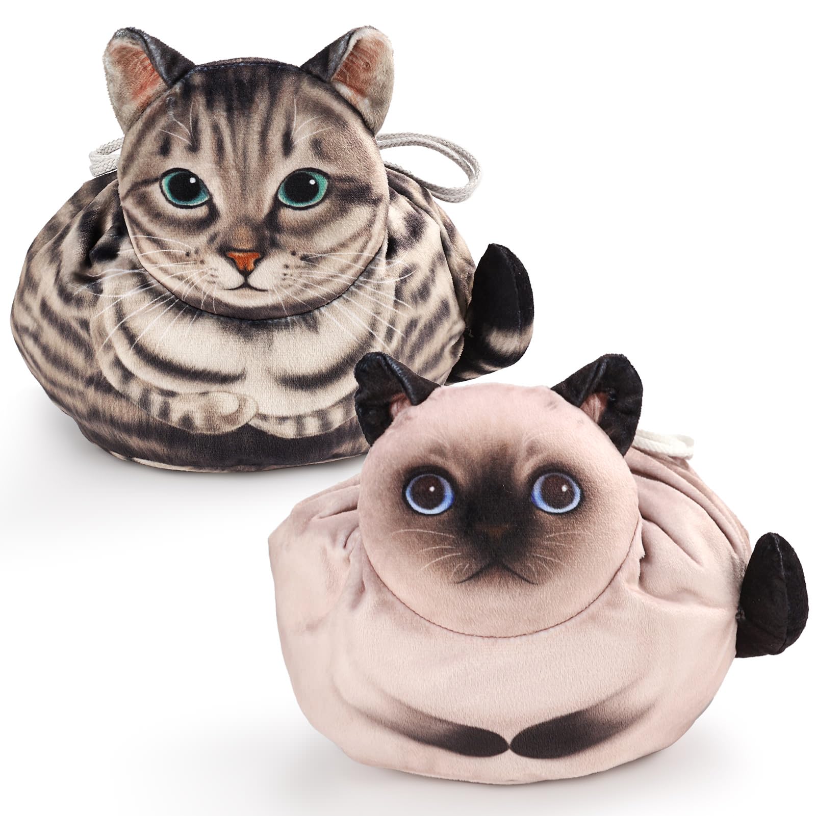 Openhaha Drawstring Makeup Organizer, Travel Cosmetic Pouch Bag, Cat Gift for Women, Lay Flat Makeup Bag Gifts for Cat Lovers (2-Pack)