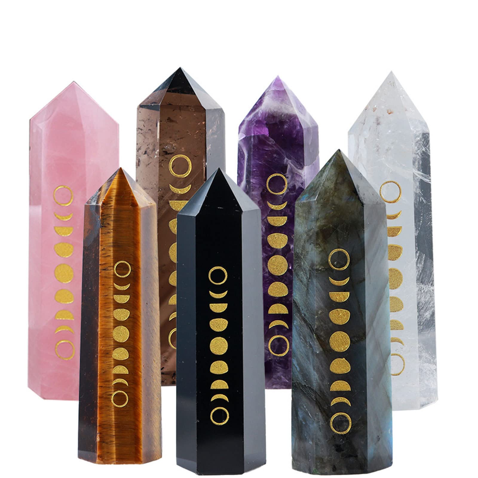 Bacchette di cristallo curative Bacchetta prismatica sfaccettata fase 6 lunare Meditazione Reiki Energy Chakra Stone, Cristalli di quarzo naturali per Reiki, Chakra,Tiger'sEye