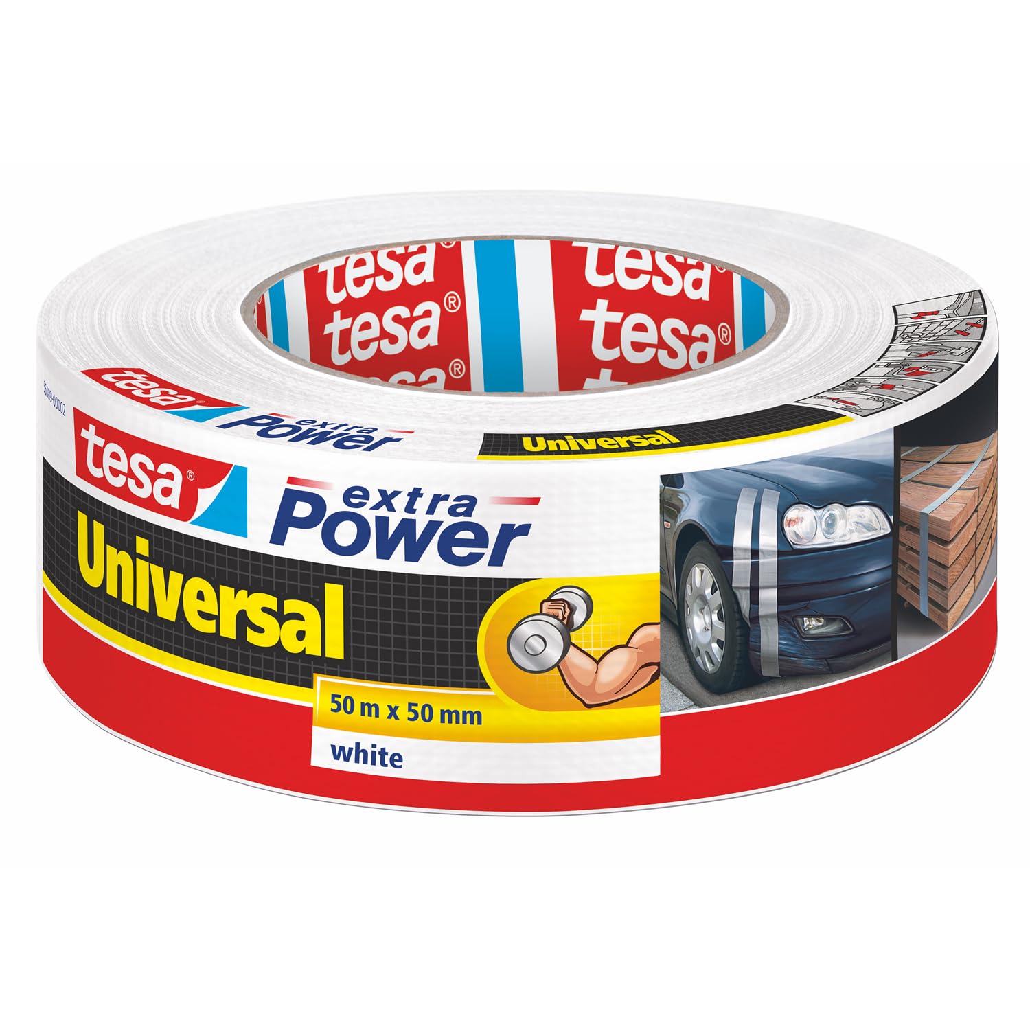 tesa extra Power Universal Gewebeband - Gewebeverstärktes Ductape zum Reparieren, Befestigen, Bündeln, Verstärken oder Abdichten - Weiß - 50 m x 50 mm
