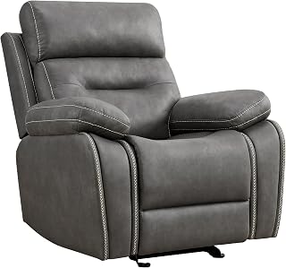 Leather Recliner Chair Manual Sofa Rocker for Adults with Overstuffed Arm for Living Room Bedroom Home Theater Seating