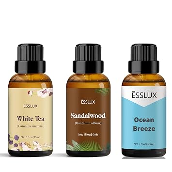 White Tea, Sandalwood Essential Oil, Ocean Breeze Fragrance Oil, ESSLUX Aromatherapy Essential Oils for Diffuser, Massage, Soap, Candle Making, Home Fragrance