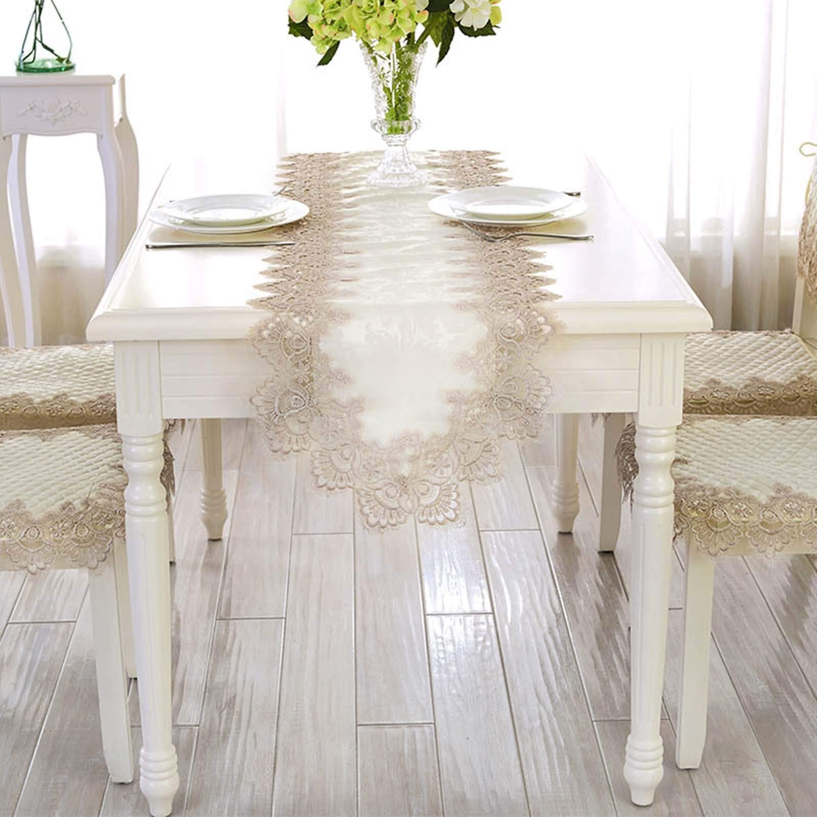 Runner Decorativo Tavolo, Runner Quadretti Beige Pizzo a Triangolo Runner da Tavola Polyester 30x150CM