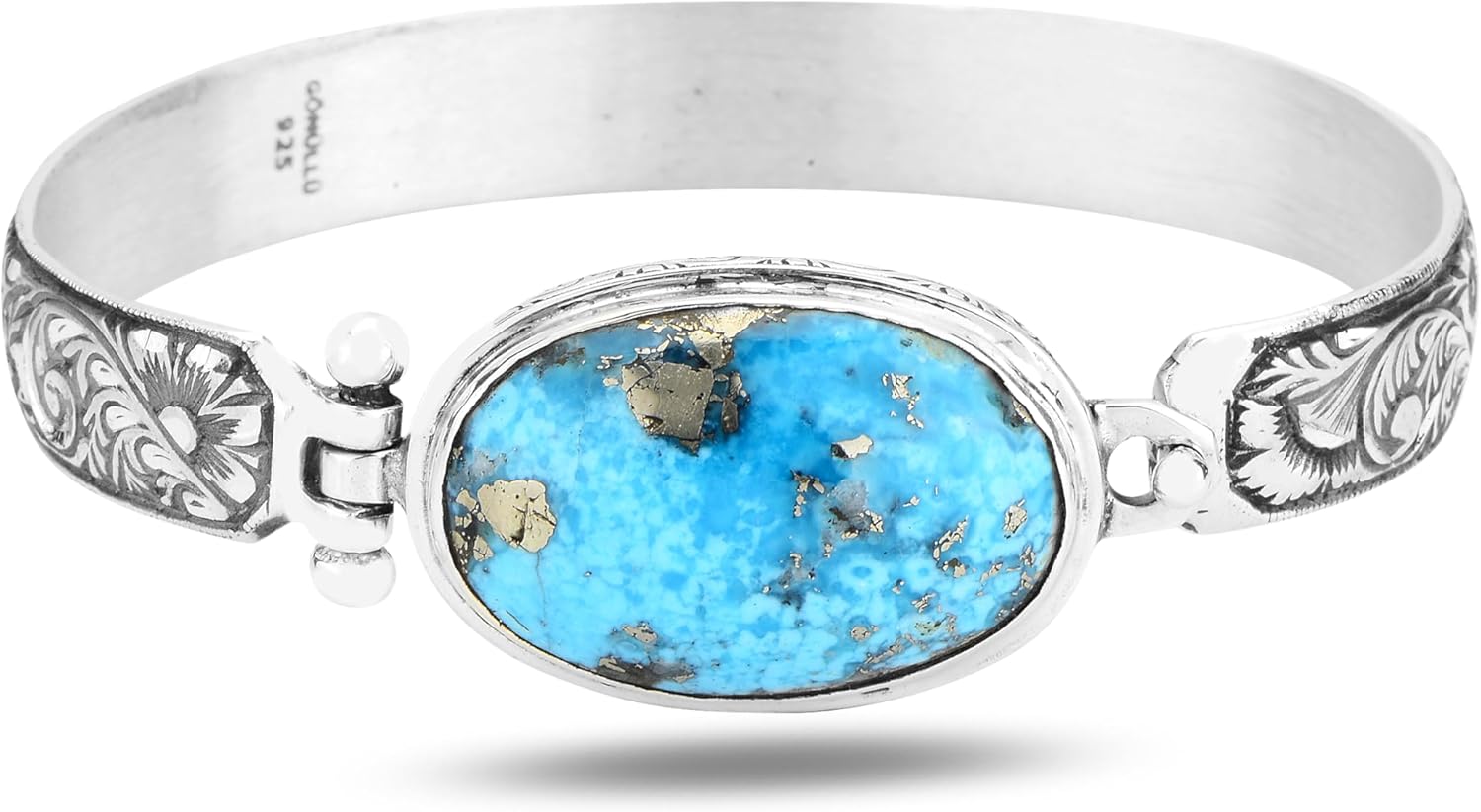 Silver Natural Turquoise Stone Bracelet, Men Turquoise Stone Engraved Bracelet, Handmade Men Bracelet,925k Sterling Silver Bracelet