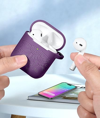 Miniatura 8 de Compatible con funda para AirPods y funda para Airpods de 2 generación, cubierta de piel grabada con girasol compatible con Apple AirPods 21 funda