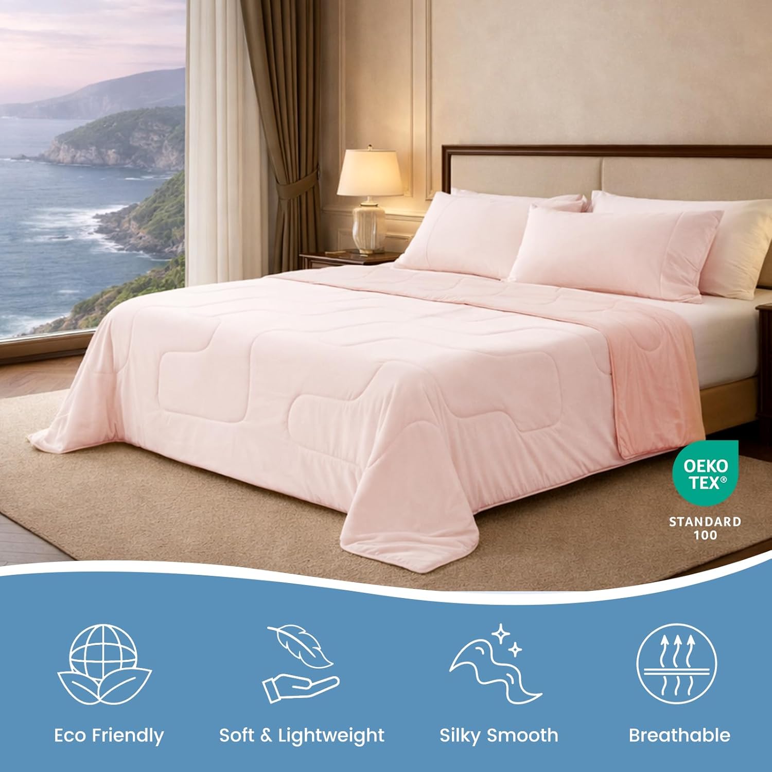 Cozy Bliss x Sorona® Viscose Natural Fiber Cooling Comforter Queen Size, Reversible Silky Smooth Cooling Blanket with Q-Max>0.45 for Hot Sleepers & Night Sweats, Cool Pink, 90"x90" - Image 8