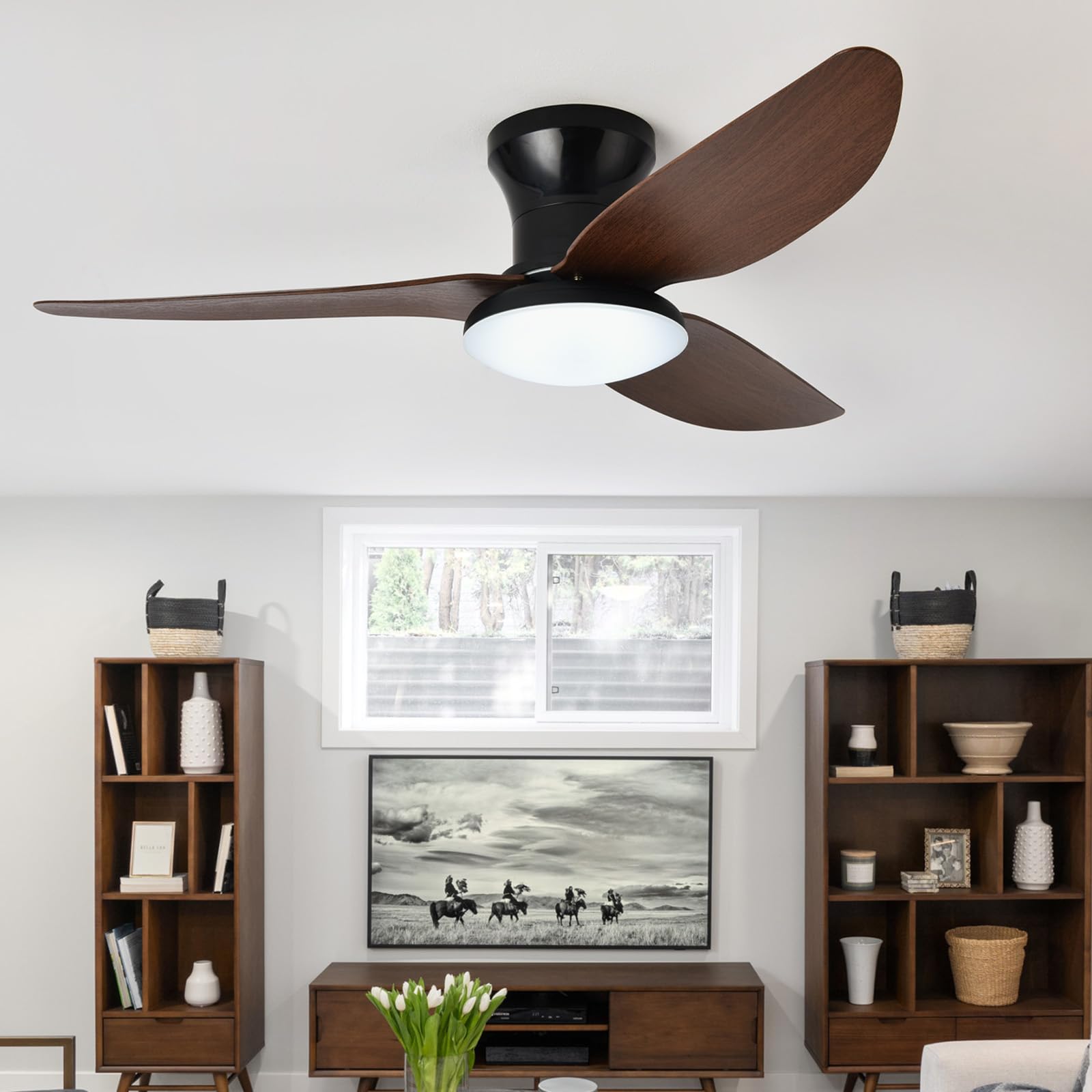 IEOWY Dimmable LED Ceiling Fan Light with Remote Control 6 Speed Reversible DC Motor Modern Indoor/Outdoor Fixture for Living Room Bedroom Kitchen Lounge Silent Operation