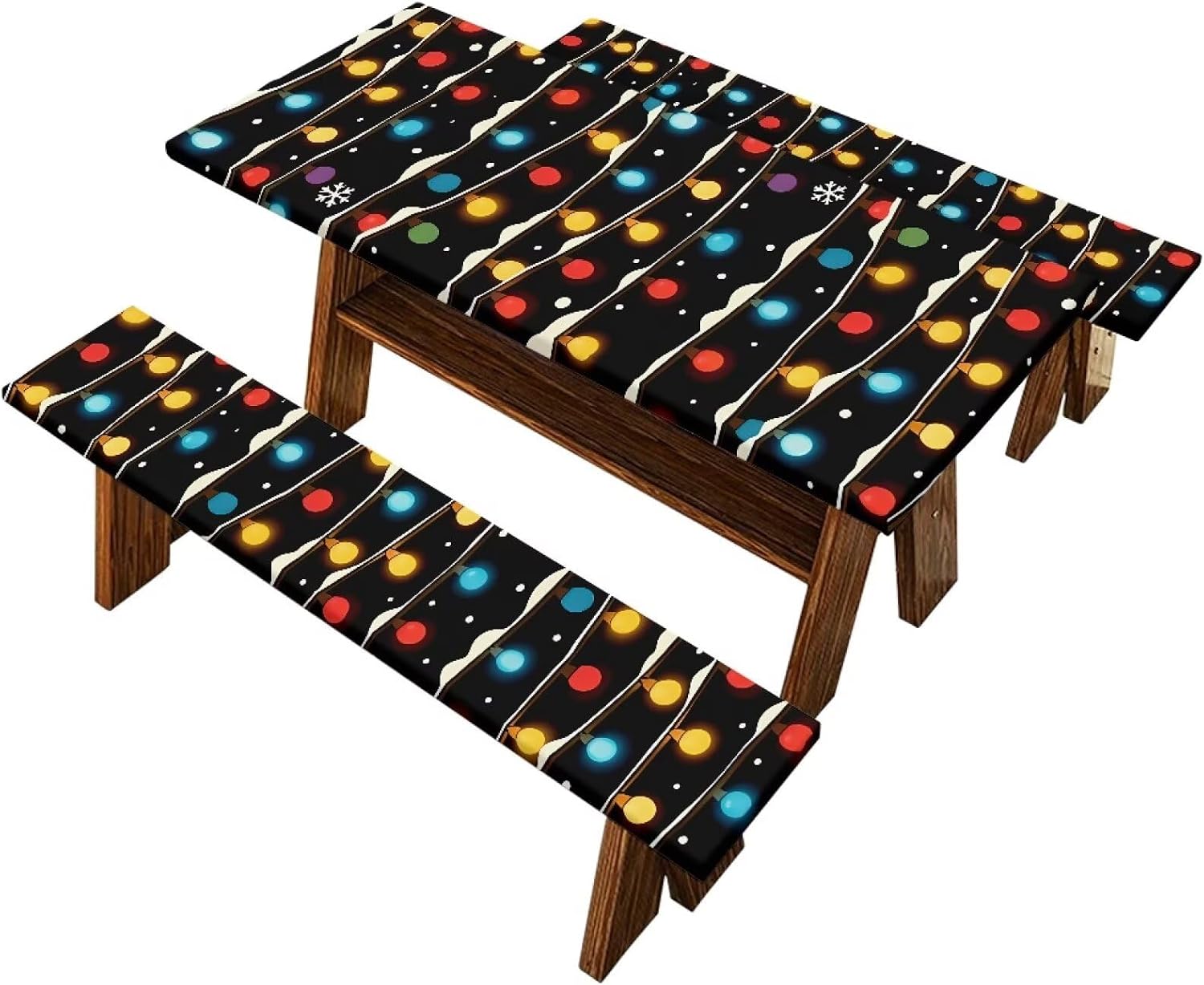 Skull Waterproof Picnic Table Cover and Bench Covers Fitted Tablecloth Cover with Elastic Straps Rectangle Picnic Tablecloth Camping Accessories for Outdoor