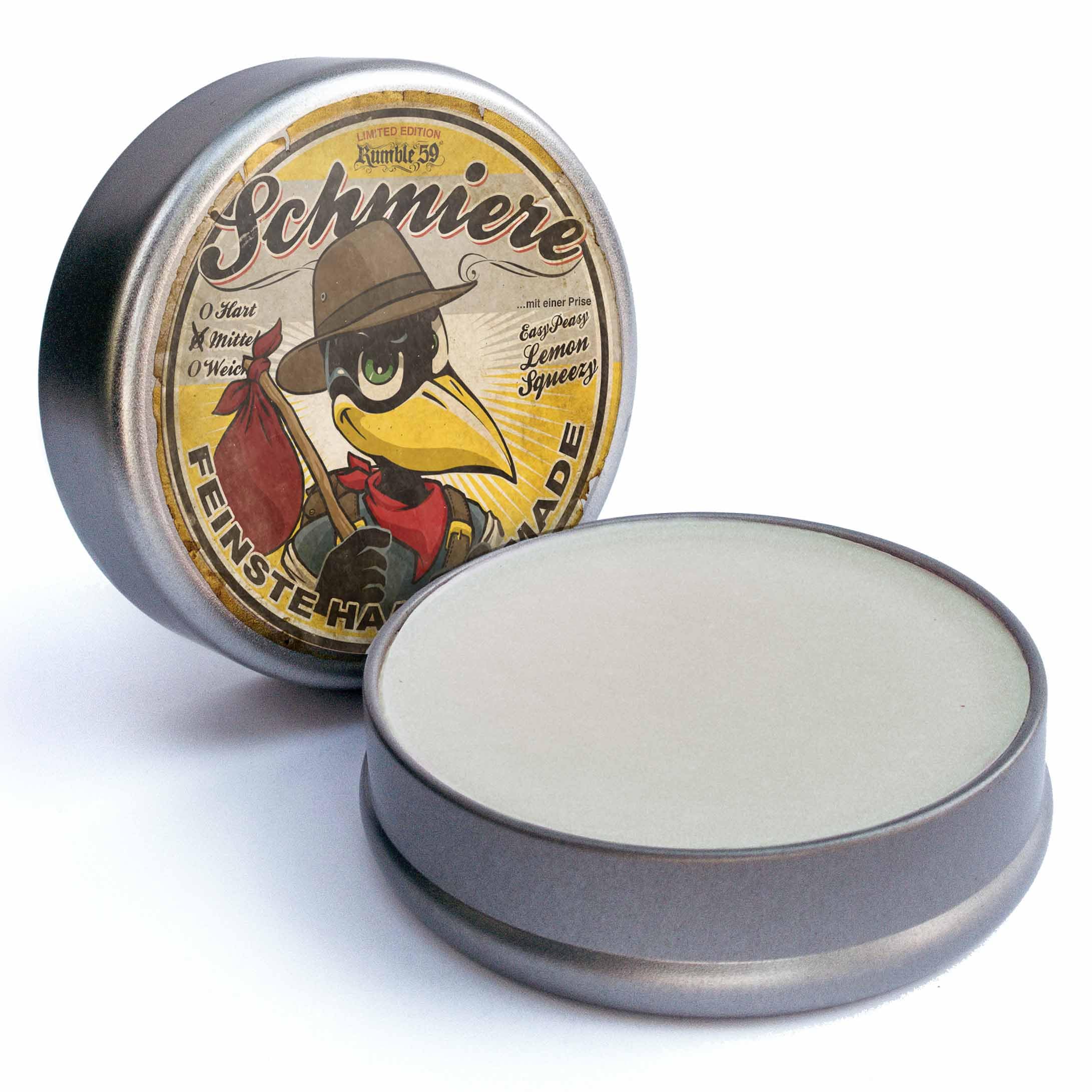 Rumble59 – Pomade da uomo – Greasy Limone con profumo di limone – 140 ml di tenuta media – Pomata per capelli a base di cera per capelli normali o spessi – Hairstyling Made in Germany