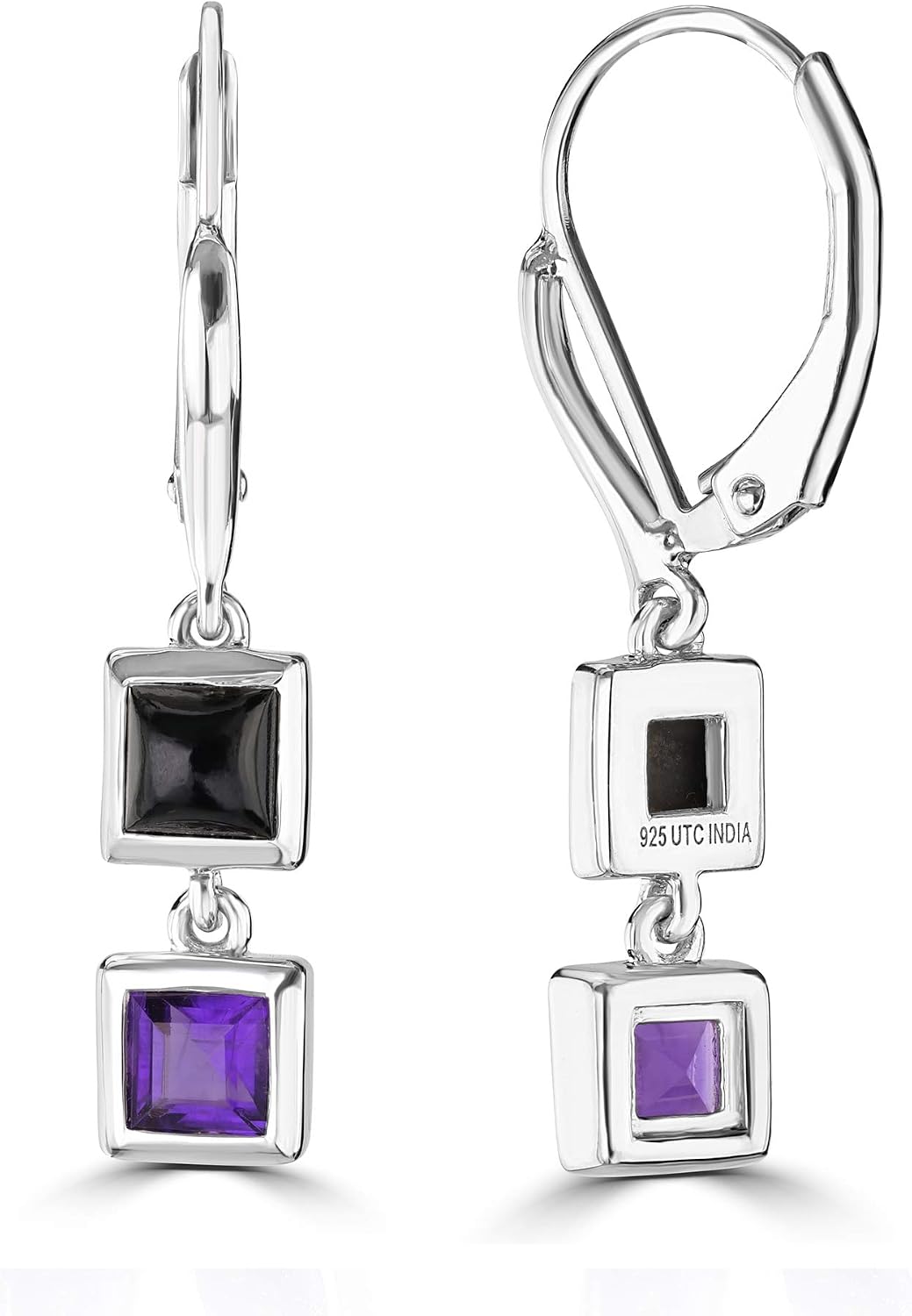 Womens Square Gemstone Drop Earrings in Sterling Silver Gift for Her