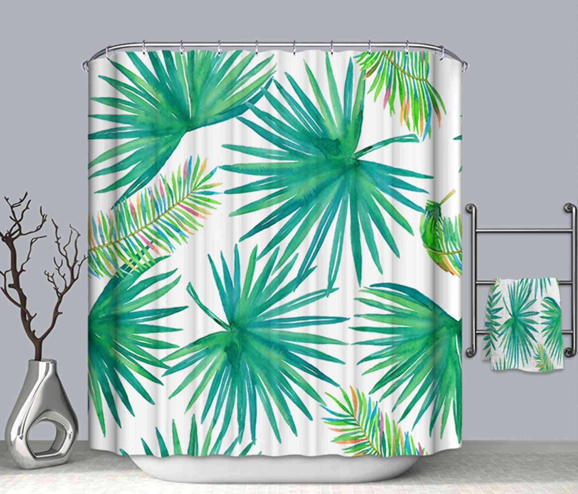 Rideau de douche original à feuilles avec anneaux et ourlet renforcé pour salle de bain 180x180