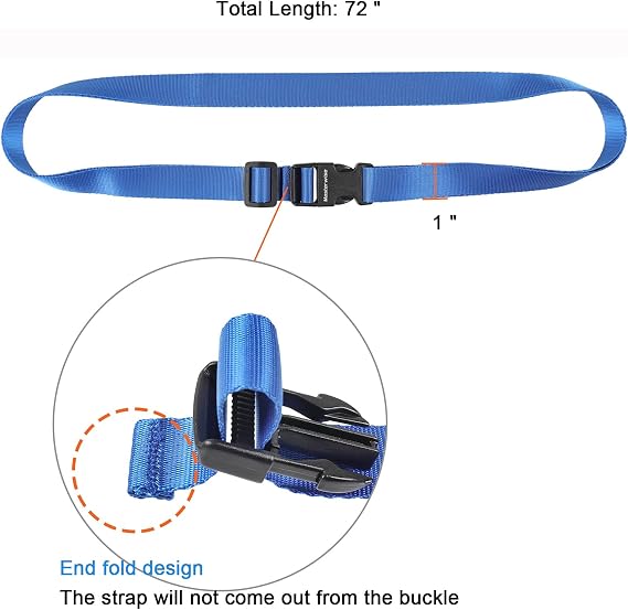 Buckle Straps With Clips, Adjustable Nylon Straps, 4 Pack, Blue, 6’x1