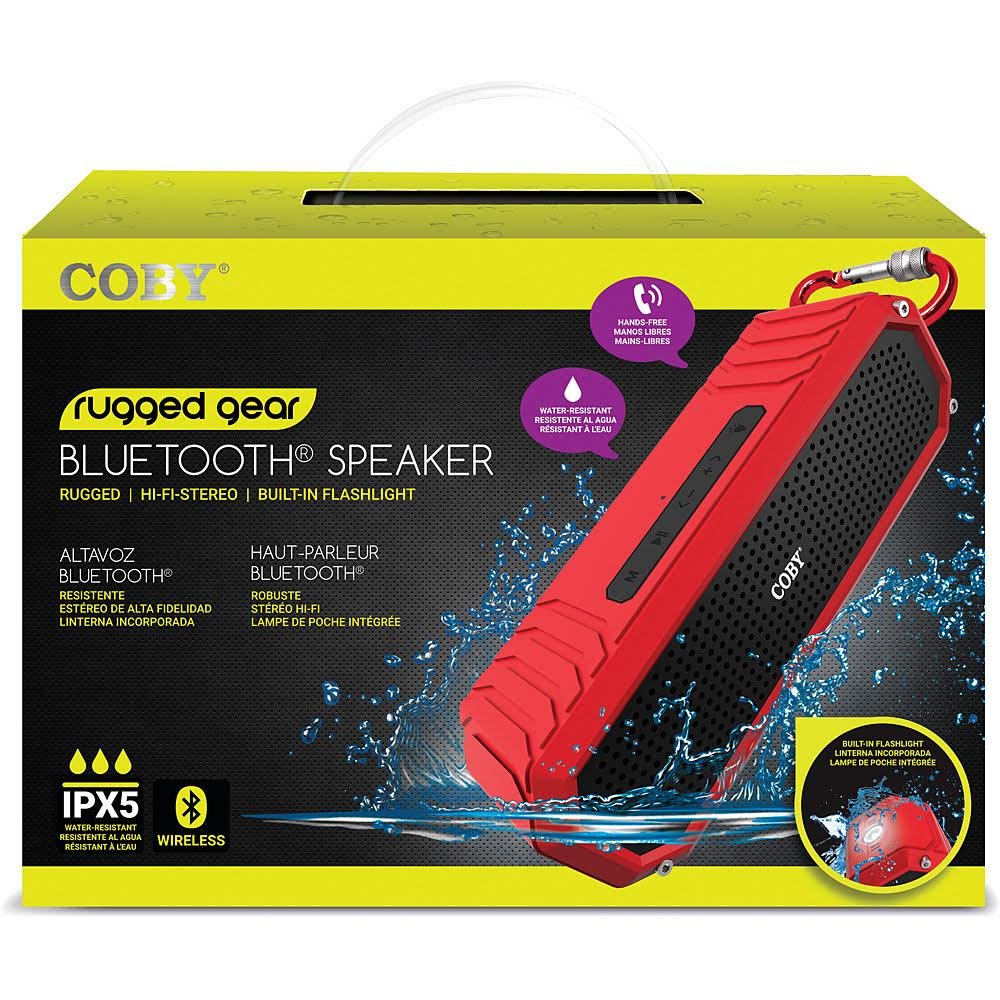 Coby Rugged Water Resistant Ipx5 Portable Bluetooth Speaker Red