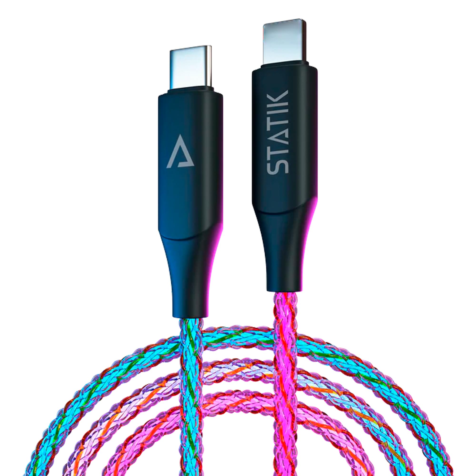 Statik GloBright Braided Light Up Cable - Magnetic Charging Cable, 6ft/1.8m, USB-C Connector