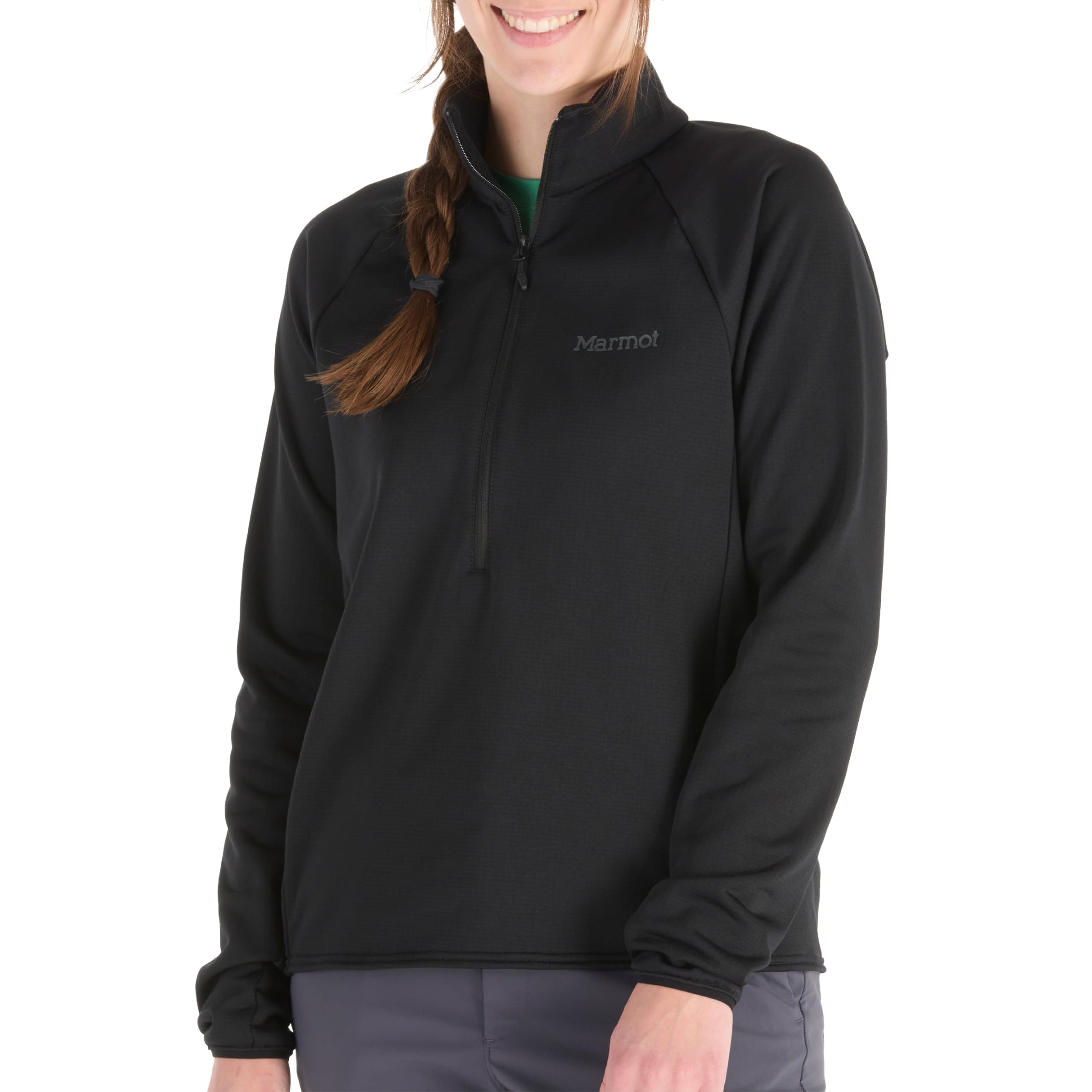Marmot Women's Leconte Fleece 1/2 Zip, Warm Breathable, Wind Resistant Body Warmer, packable, Optimal for hiking and ski layering, Black, L