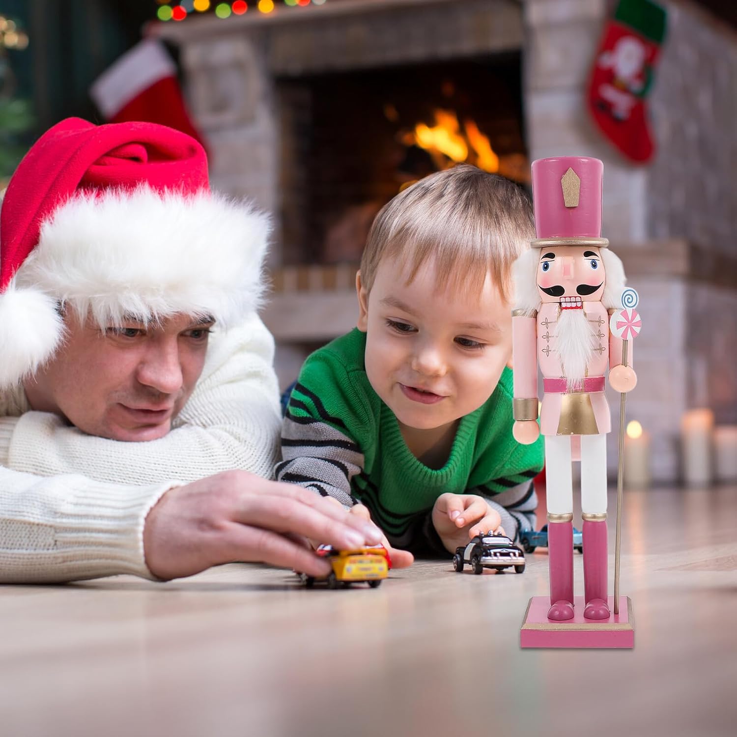 Zerodeko Christmas Nutcracker Figure 38cm Wooden Nutcracker Soldier Ornament Macaron Color Decorative Figurine for Xmas Table and Home Seasonal Decor