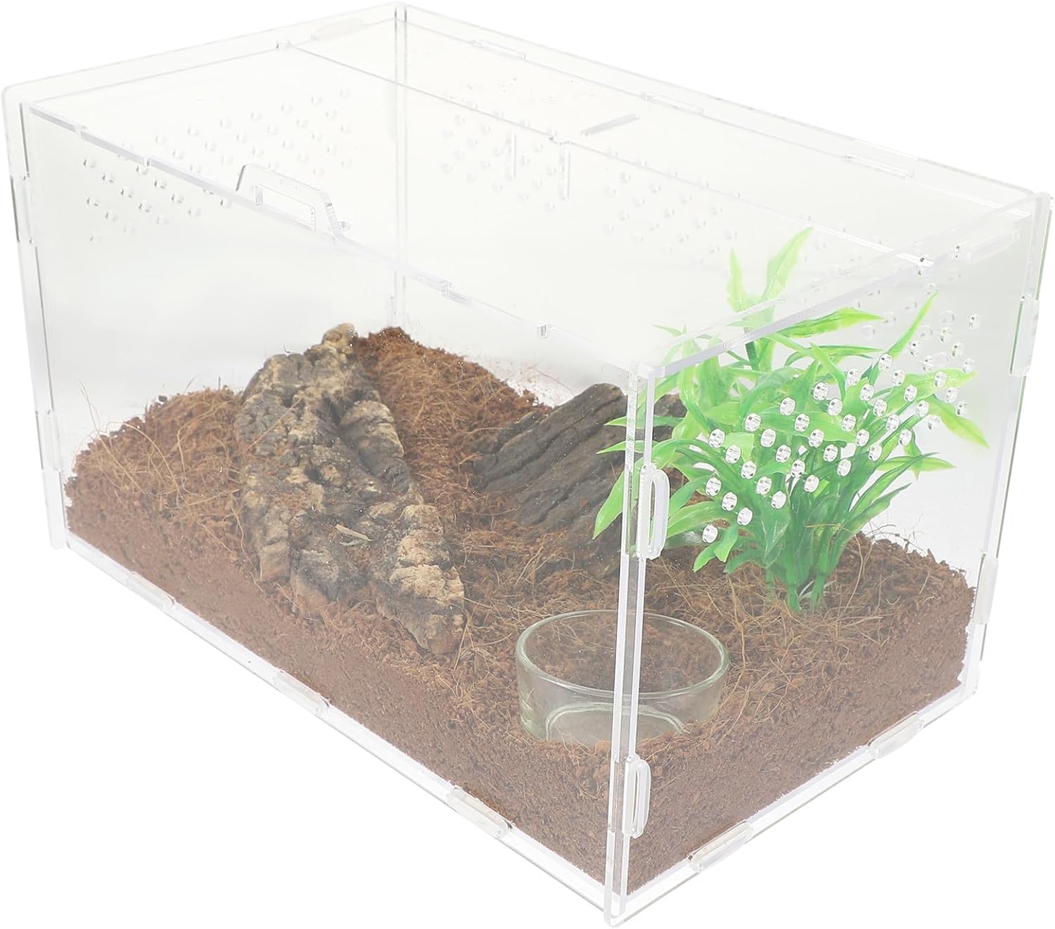 Reptile Terrarium Cage Small Vivarium Tank 25x15x15cm with 4pcs Accessory Set for Snake Turtle Hermit Crab Habitat