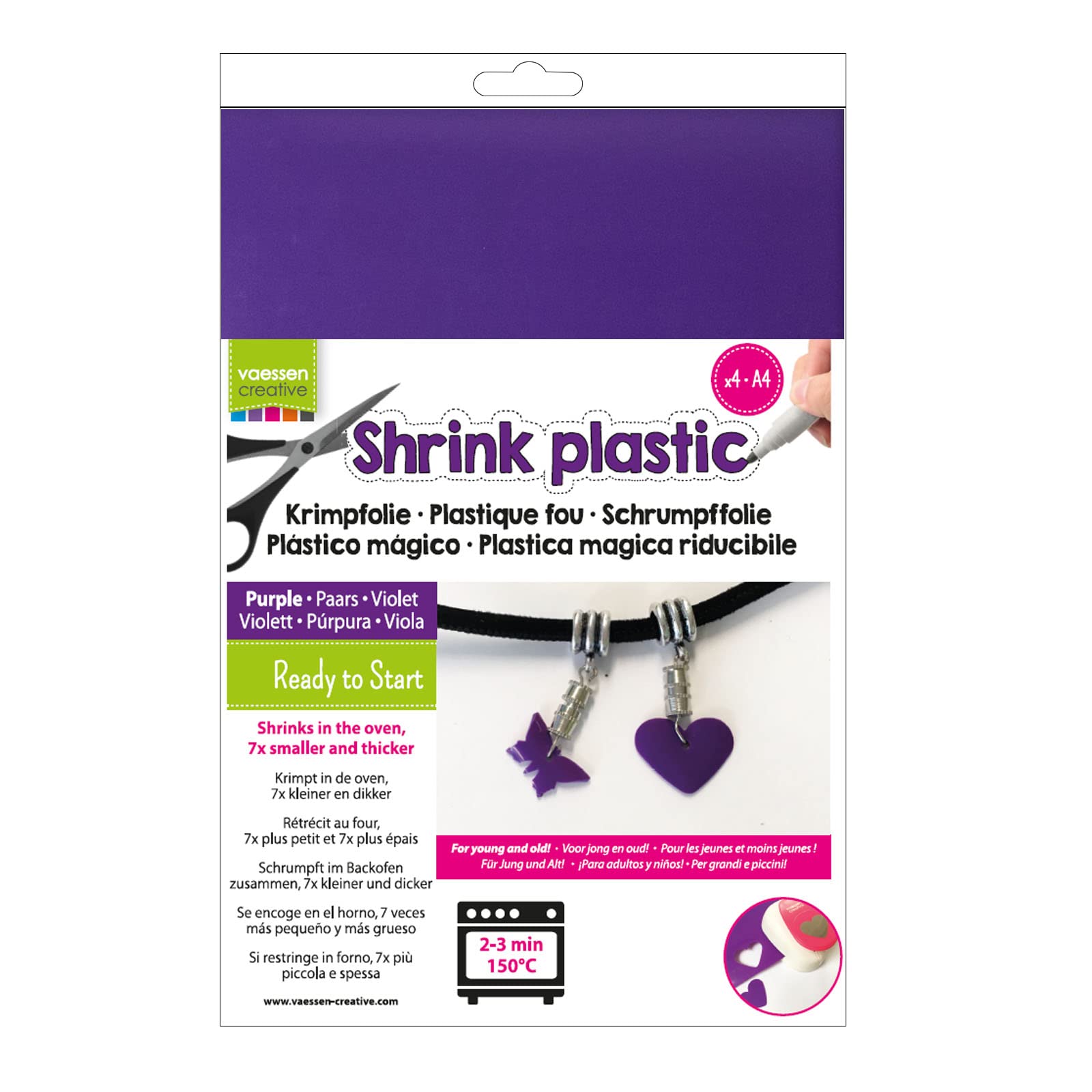 Vaessen Creative Shrink Plastic, Purple, 4 Sheets, 21 x 30 cm, Fun Arts and Crafts Projects for All Ages