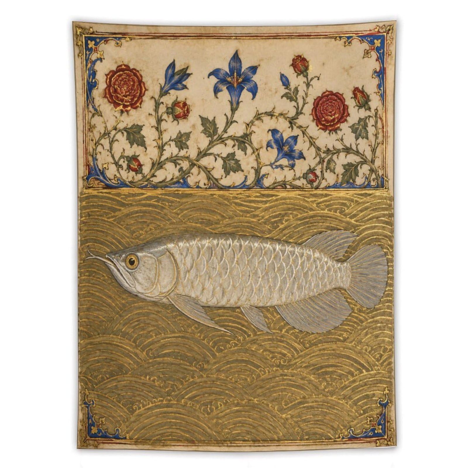 W7C8U2X3 Silver Arowana Wall Tapestry, Realistic Illustration, Backdrop