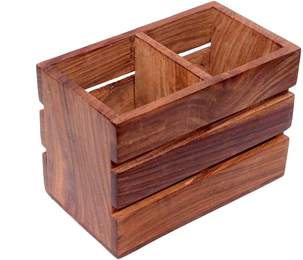 indiabigshop Wooden Office Wooden esktop Storage Holder Stand for Pen/Pencil/TV Remote Control/Stationery/Mobile Phone with Tissue Holder Best Gift Item (Made in India)