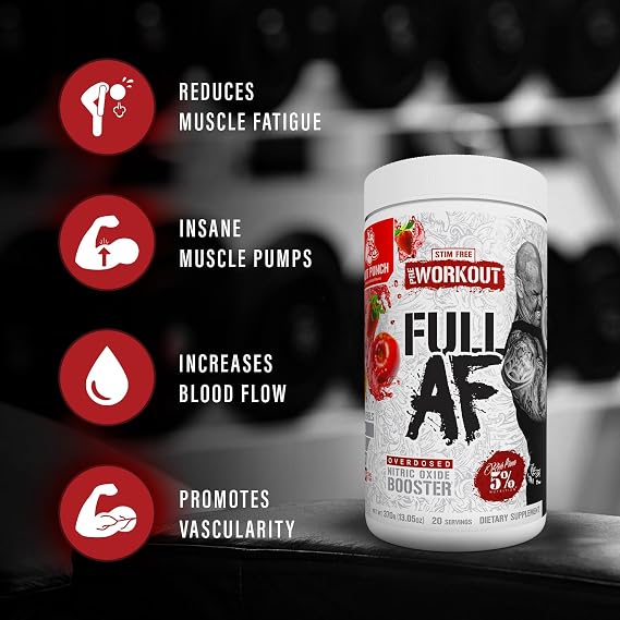 5% Nutrition FullAF Pre-Workout | Stim-Free with Massive Pumps | L-Citrulline, L-Taurine, Nitrosigine, GlycerSize | 13.05 oz (Fruit Punch)