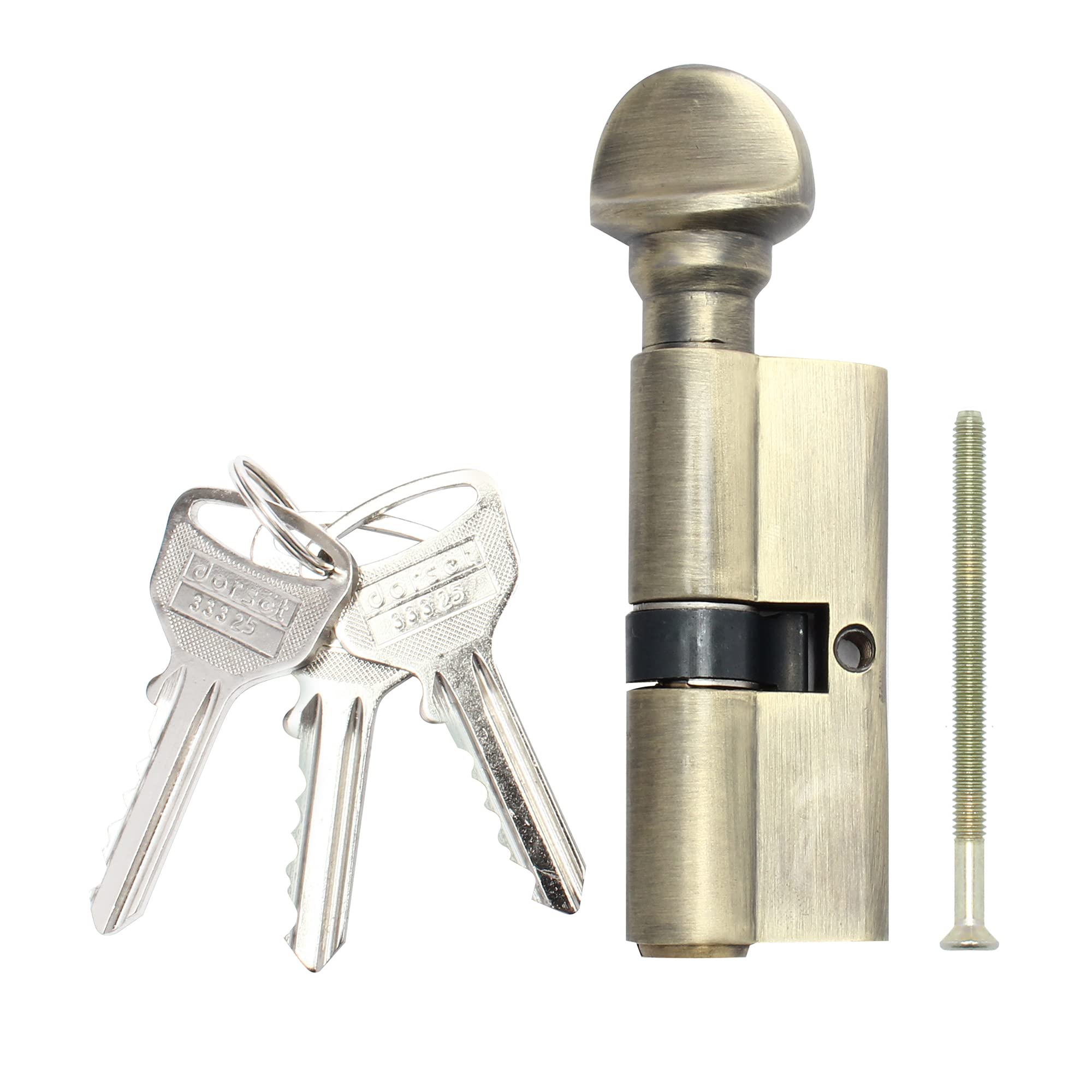 Dorset Cylinder Lock 60 mm | Key and Knob Model | Euro Profile Cylinder Lock | Suitable for Bedroom/Main Doors (Antique Finish)