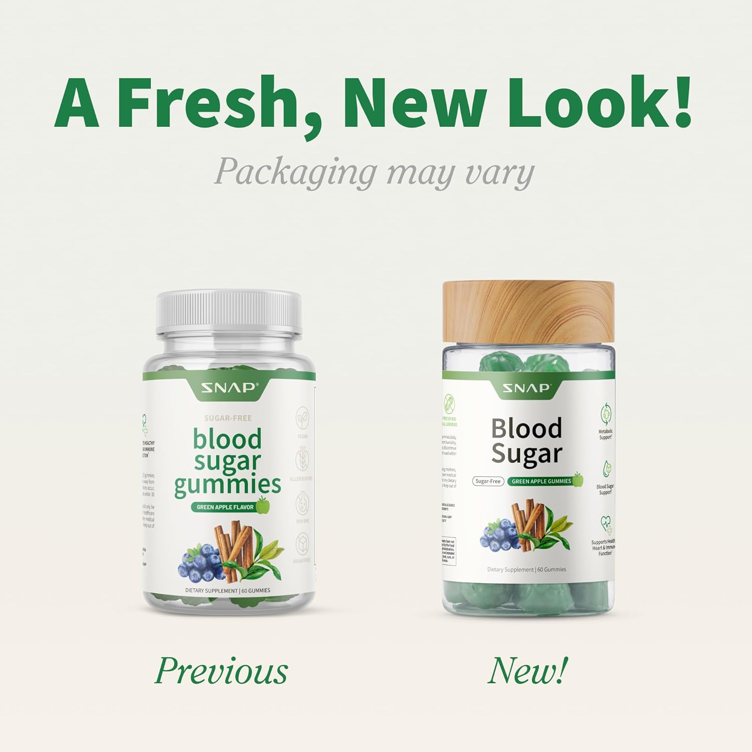 Snap Supplements Blood Sugar Gummies, Support Already Healthy Blood Sugar Levels, Cinnamon Bark and Blueberry Fruit Extract, Green Apple Flavor, 60 Gummies