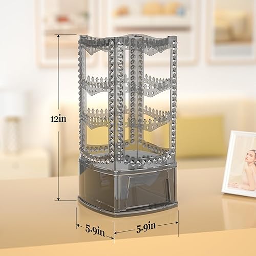 Miniatura 5 de Soporte giratorio de 360 aretes y organizador de joyas estante de joyería de 4 niveles soporte clásico 156 agujeros y 160 ranuras para mujeres y