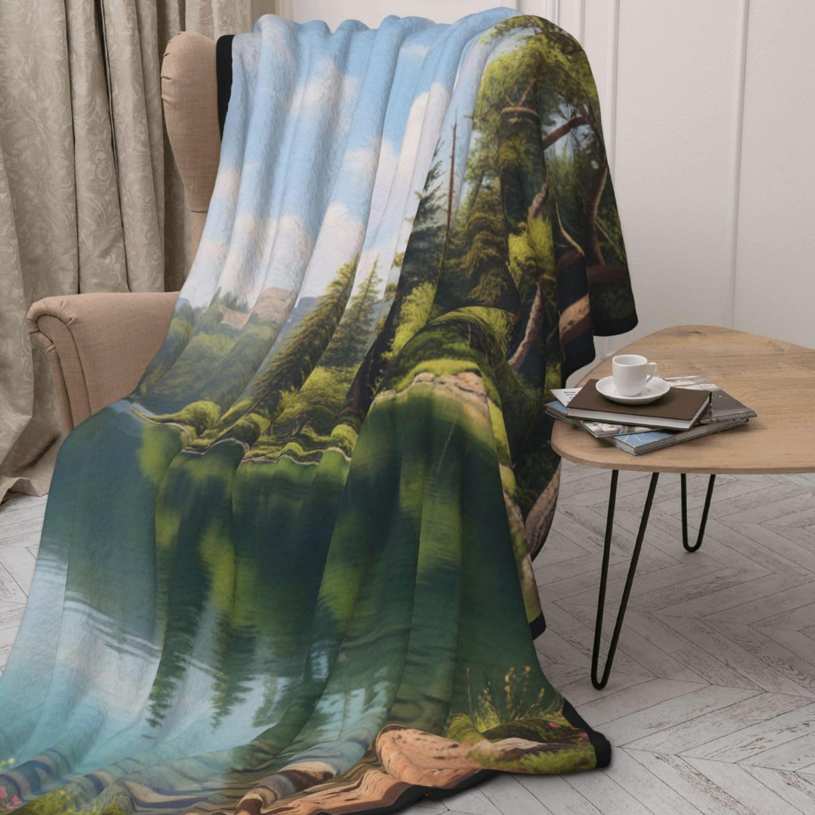 Peaceful Lake - Coperta in flanella a doppio strato, con stampa, 152,4 x 203,2 cm, personalizzata, coperte ponderate per adulti
