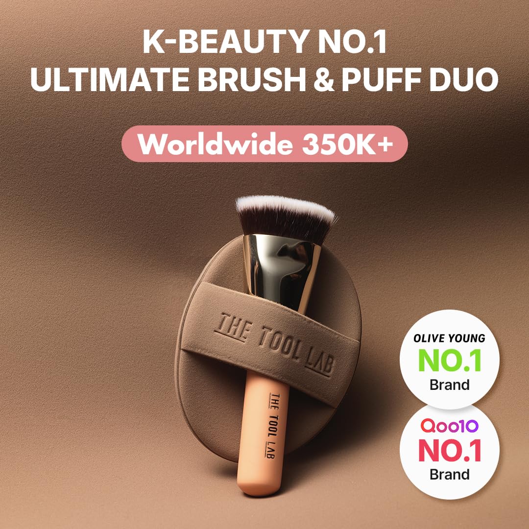 THE TOOL LAB Duo All Day Fitting (Glow Type) - Premium Foundation Make-up Set mit Foundation Pinsel, Schwamm und tragbarer Tasche