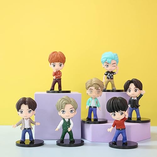 Miniatura 2 de Kpop Bangtan Group - Juego de figuras de decoración para tartas, 7 piezas, decoraciones de cupcakes, suministros de fiesta de cumpleaños, regalo