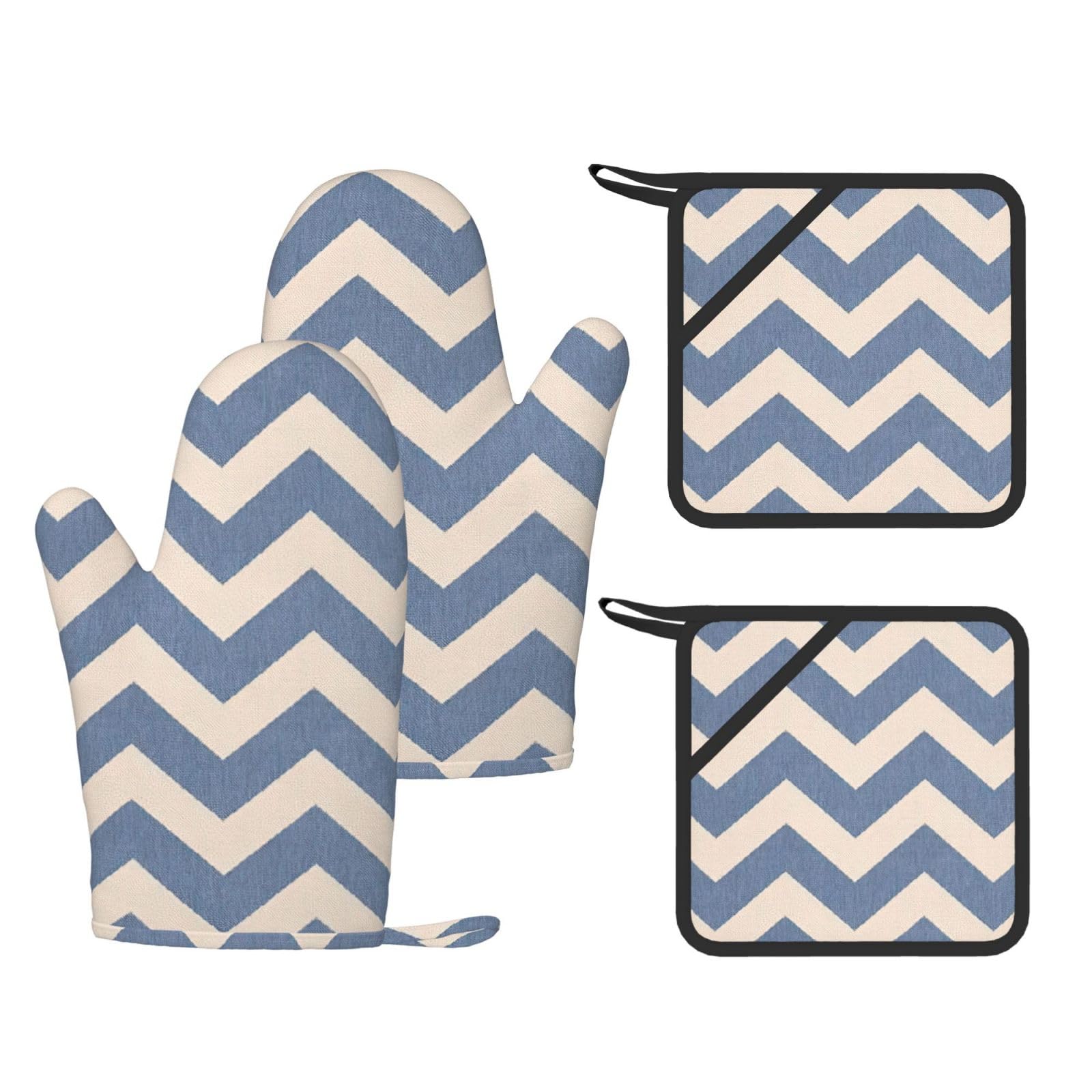 Ensemble de four à rayures bleues en tissu résistant et lavable pour une cuisine moderne