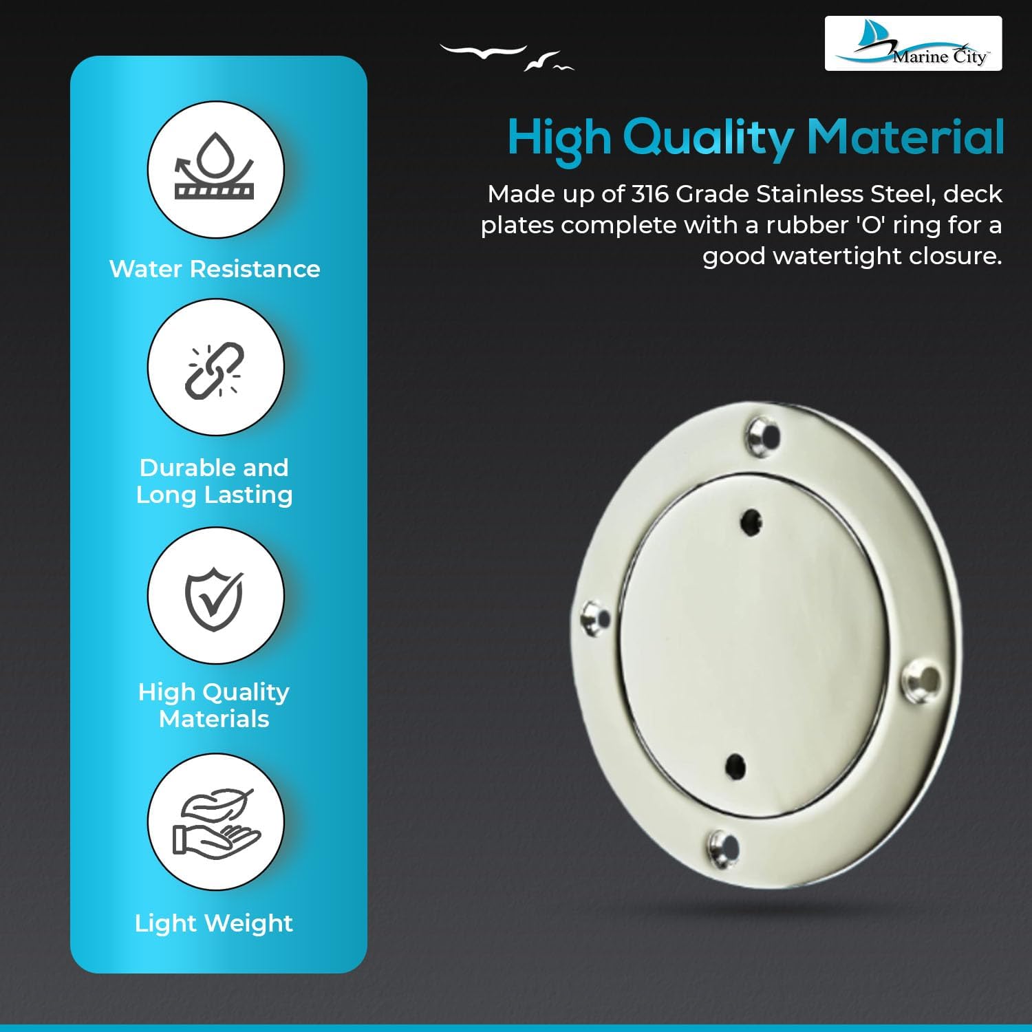 MARINE CITY Inspection Deck Plate with Rubber O-Ring, 316 Stainless Steel – Durable, Watertight, and Easy Installation for Boats & Yachts