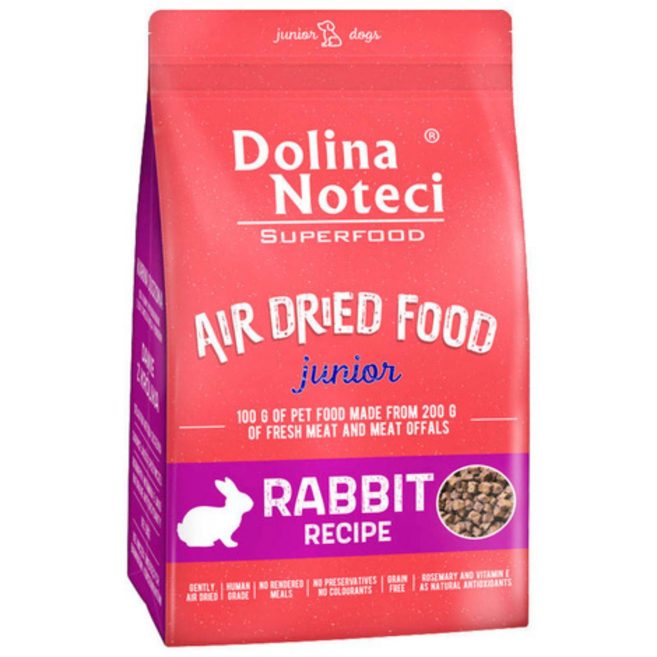 Dolina Noteci Premium Nutrient-Rich, Grain-Free Air Dried Dog Food with 80% Fresh Meat & Superfoods for Optimal Health โ Perfect for Junior Dogs of All Breeds! (Rabbit, 5kg)