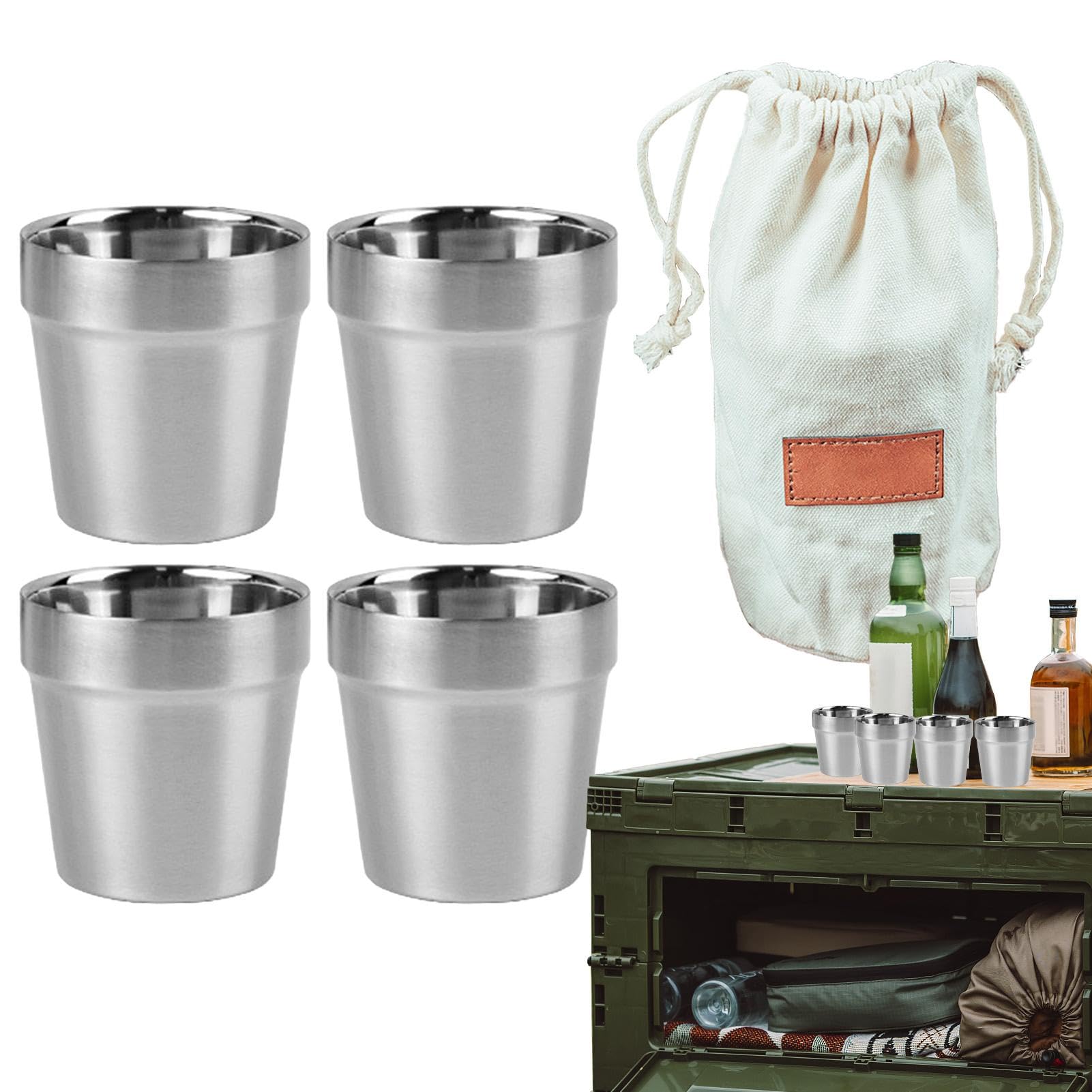 Gobelets empilables en métal par 4 pour bière et camping
