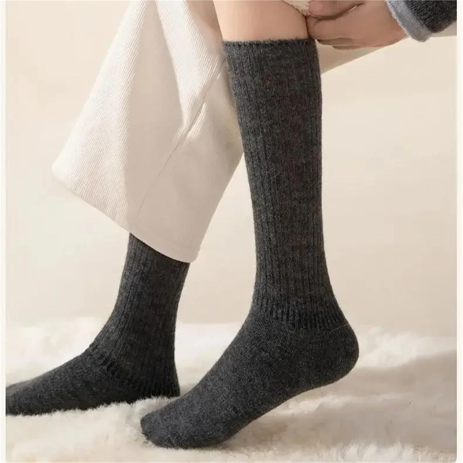 Over The Knee Socks 4 pair Soft Wool Long Socks Women Autumn Winter Cashmere Solid Knitted Stocking For Women