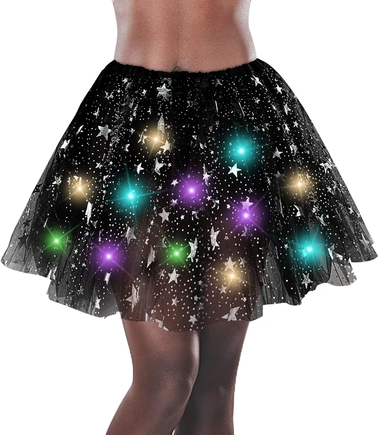 Women's Led Tutu Skirt Layered Tulle Ballet Skirt Halloween Party Carnival Black