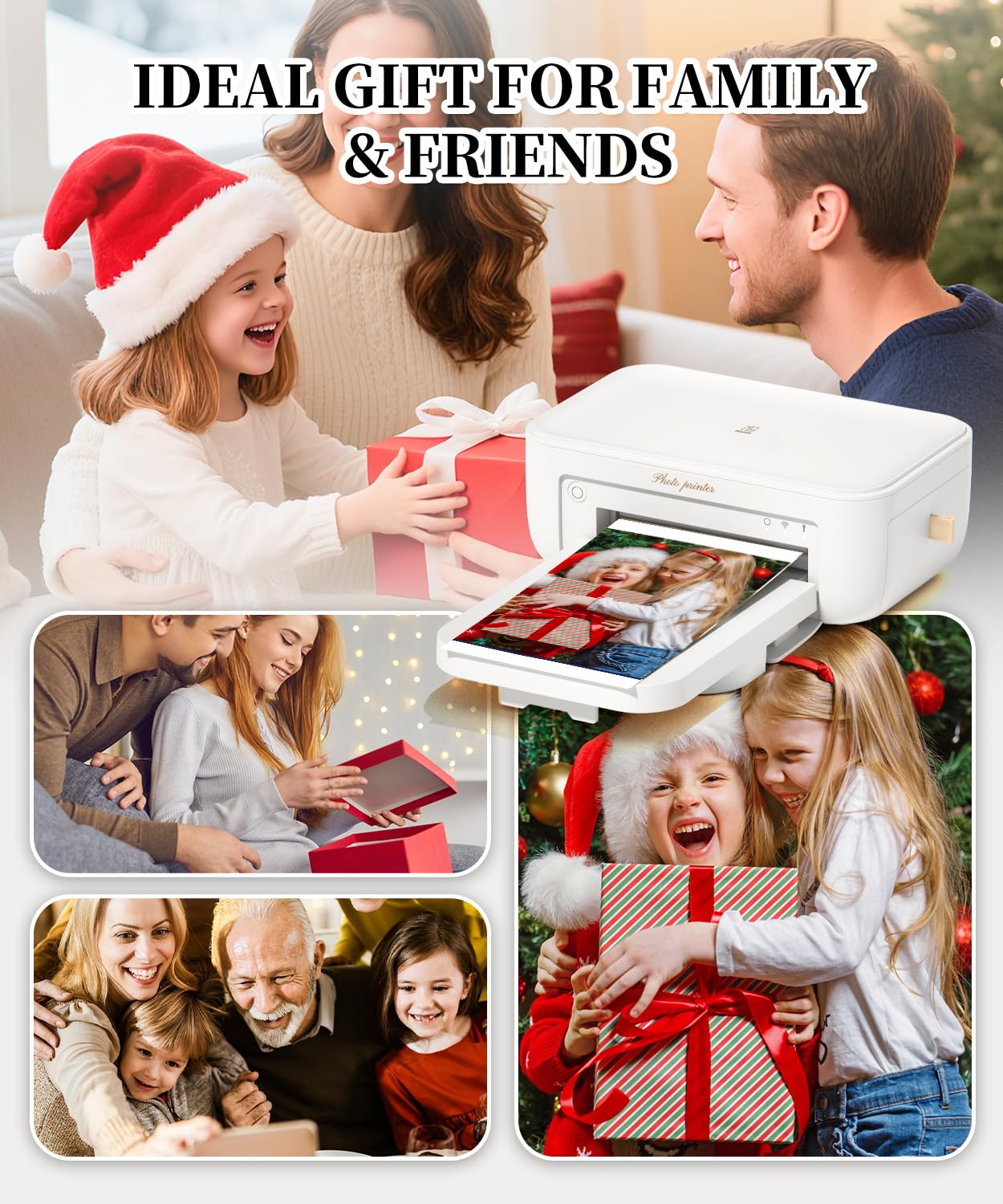 iDPRT Stampante fotografica 4x6, 108 fogli e 2 nastri, stampante istantanea per iPhone, Android, sublimazione termica, connessione WI-Fi, stampanti fotografiche a colori per uso domestico