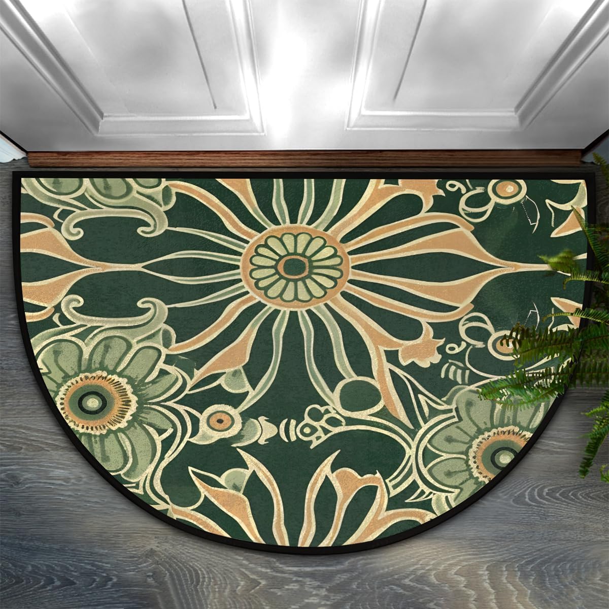 Amazon.com: Half Round Door Mat Green Abstract Ethnic Half Moon Rug ...