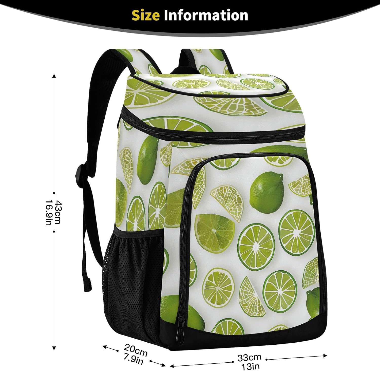 Lime Slices Cooler Backpack 36 Cans Leakproof Waterproof Backpack Cooler Bag Beach Accessories Travel Camping Fishing Backpack for Women Men