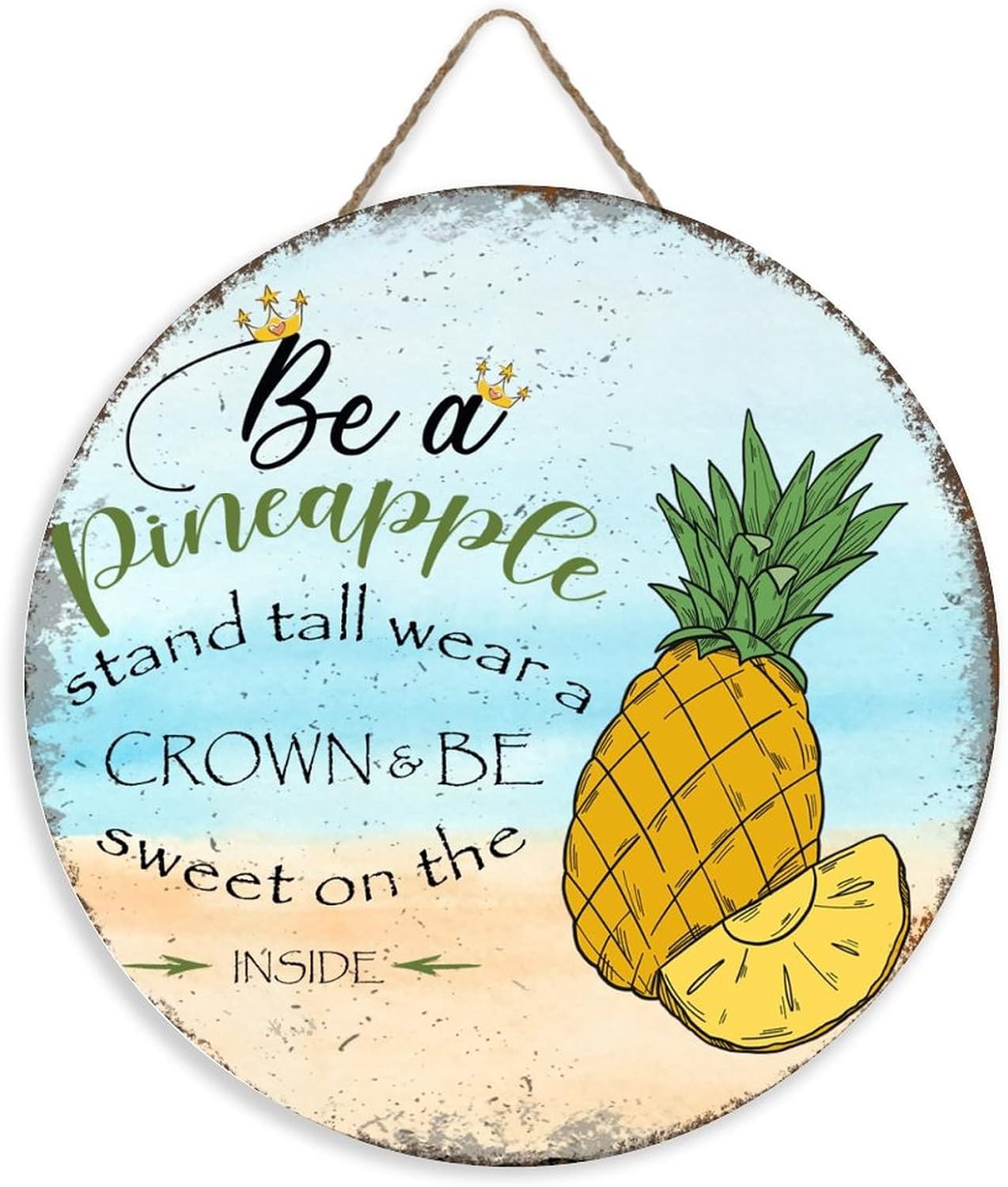 Rustic Wooden Door Hangers New Home Gift be A Pineapple Summer Fruit Pineapple Front Door Sign Farmhouse Wood Hanging Plaque Art for Thanksgiving Christmas Home Wall Decor 16"