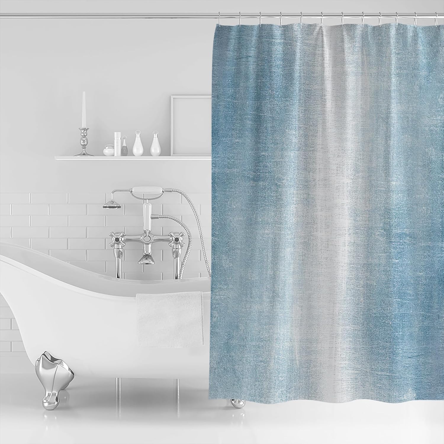 Double Love Abstract Sky Blue Bathroom Curtain 96 Inch Shower Curtain with Hooks, Waterproof Polyester Bath Curtain Washable Bathtub Curtain Modern Abstract Minimalist Painting Art 72''x 96''