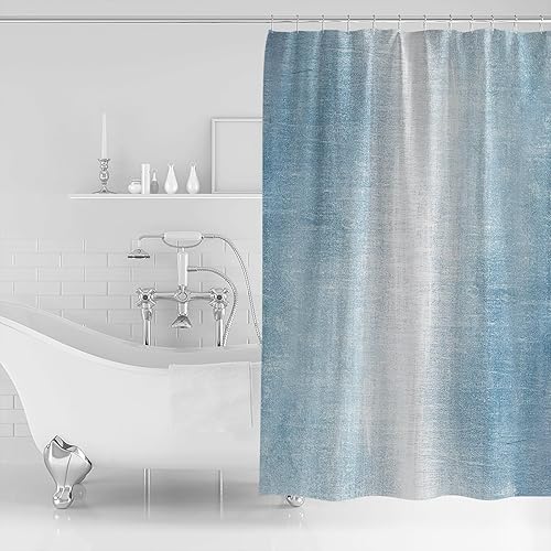 Miniatura 2 de Double Love Cortina de baño abstracta azul cielo de 78 pulgadas con ganchos, cortina de baño de poliéster impermeable lavable cortina de bañera