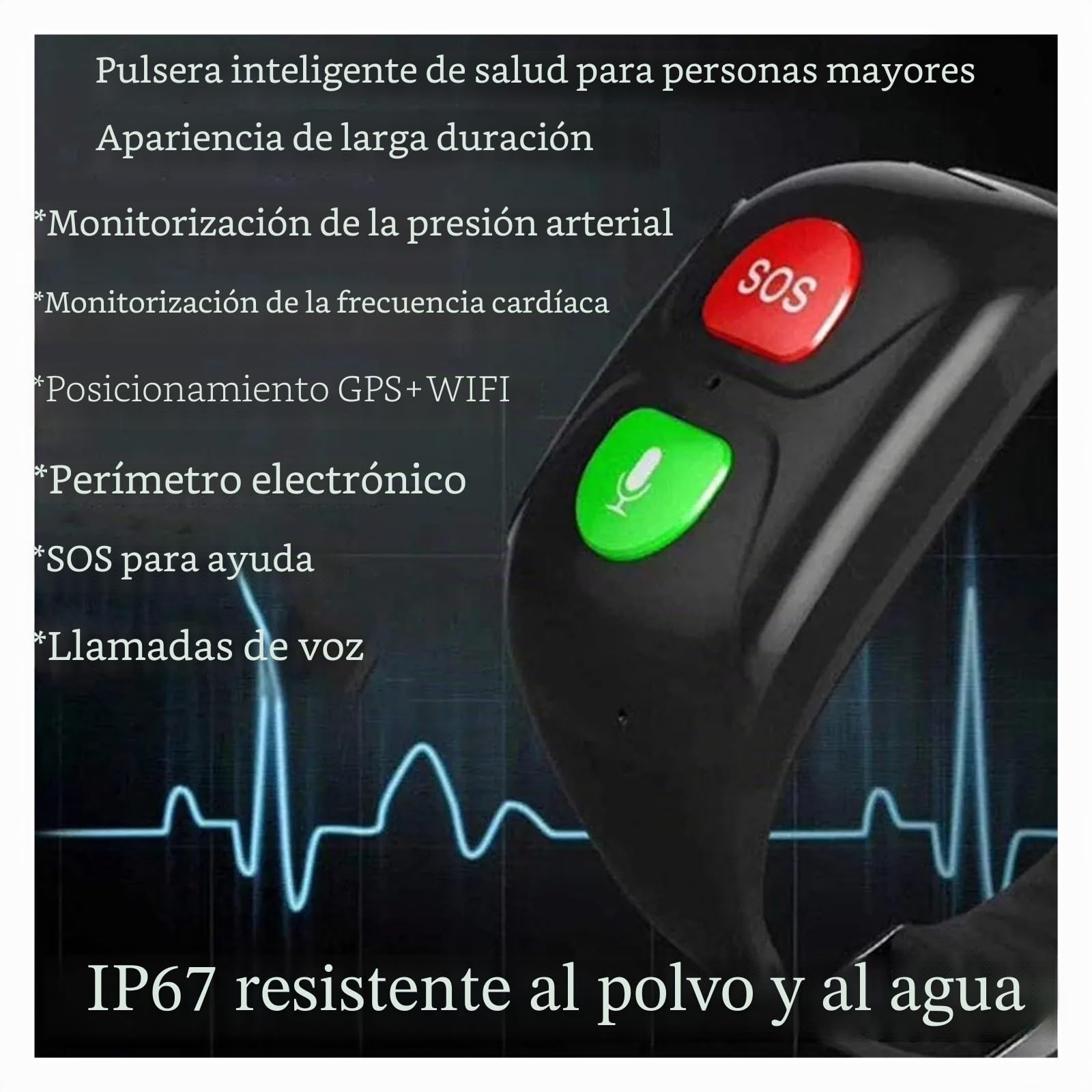 Pulsera Inteligente 4G for Personas Mayores, GPS + WiFi, posición, natación, frecuencia cardíaca, SOS, aplicación de monitoreo Remoto, Llamada(Red)